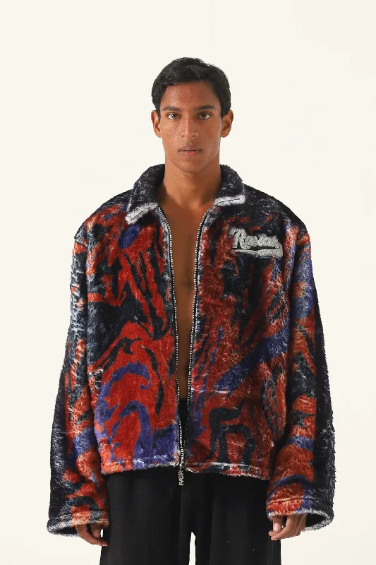 lahori nights" printed sherpa jacket Cotton Fabric Linen Fabric Terry Fabric