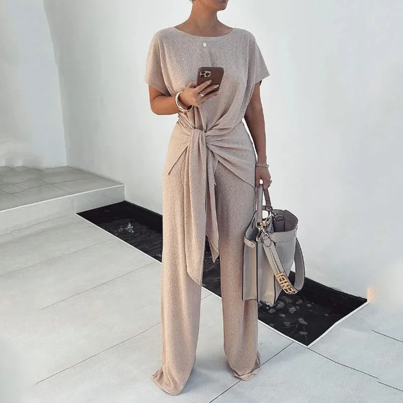 Loose Belted Pants Suit Fashionable Jogger Pants