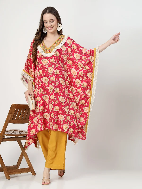 Elegant Bohemian Kaftan with Relaxed Pants Ensemble Classic Straight-Leg Pants