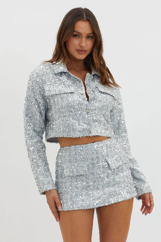 Dollhouse Sequin Jacket Silver Fleece Jacket Down Jacket Parka