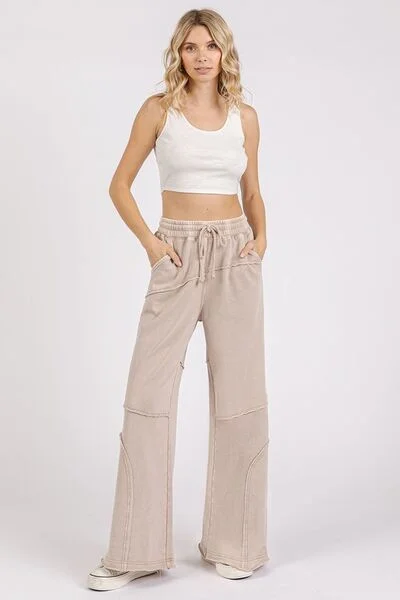 Hazel Blues® |  Mittoshop Asymmetric Seam Mineral Wash Elastic Waist Pants Comfortable Fleece Pants