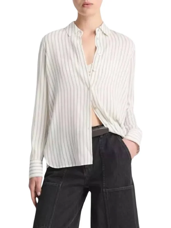 Slim Fitted Blouse In Pale Bone Peter Pan Blouse