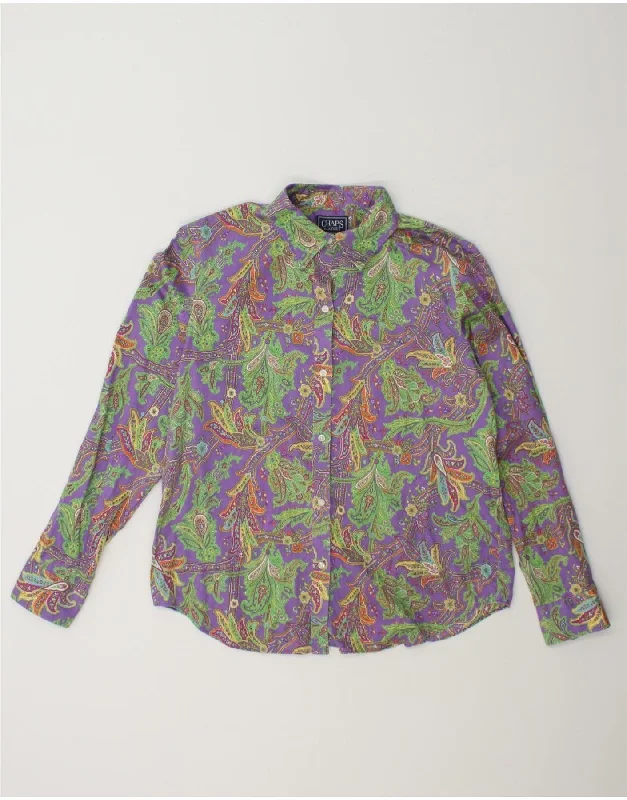 CHAPS Womens Shirt UK 16 Large Purple Paisley Cotton-- Welt Pockets Slit Pockets