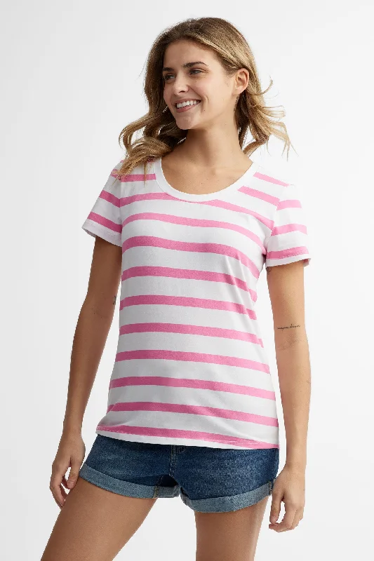 T-shirt col en U coupe semi-ajustée en coton - Femme-- Polka Dot Checkered Tartan