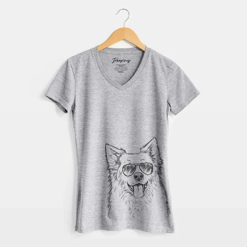 Aviator Aspenita the Mixed Breed - Women's V-neck Shirt-- Ribbed T-Shirt High Neck Heavyweight Aviator Aspenita the Mixed Breed - Women's V-neck Shirt-- Ribbed T-Shirt High Neck Heavyweight
