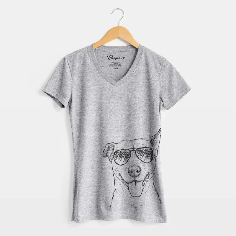 Aviator Annie Belle the Pitbull Mix - Women's V-neck Shirt-- Real Fur Shearling Chenille Aviator Annie Belle the Pitbull Mix - Women's V-neck Shirt-- Real Fur Shearling Chenille