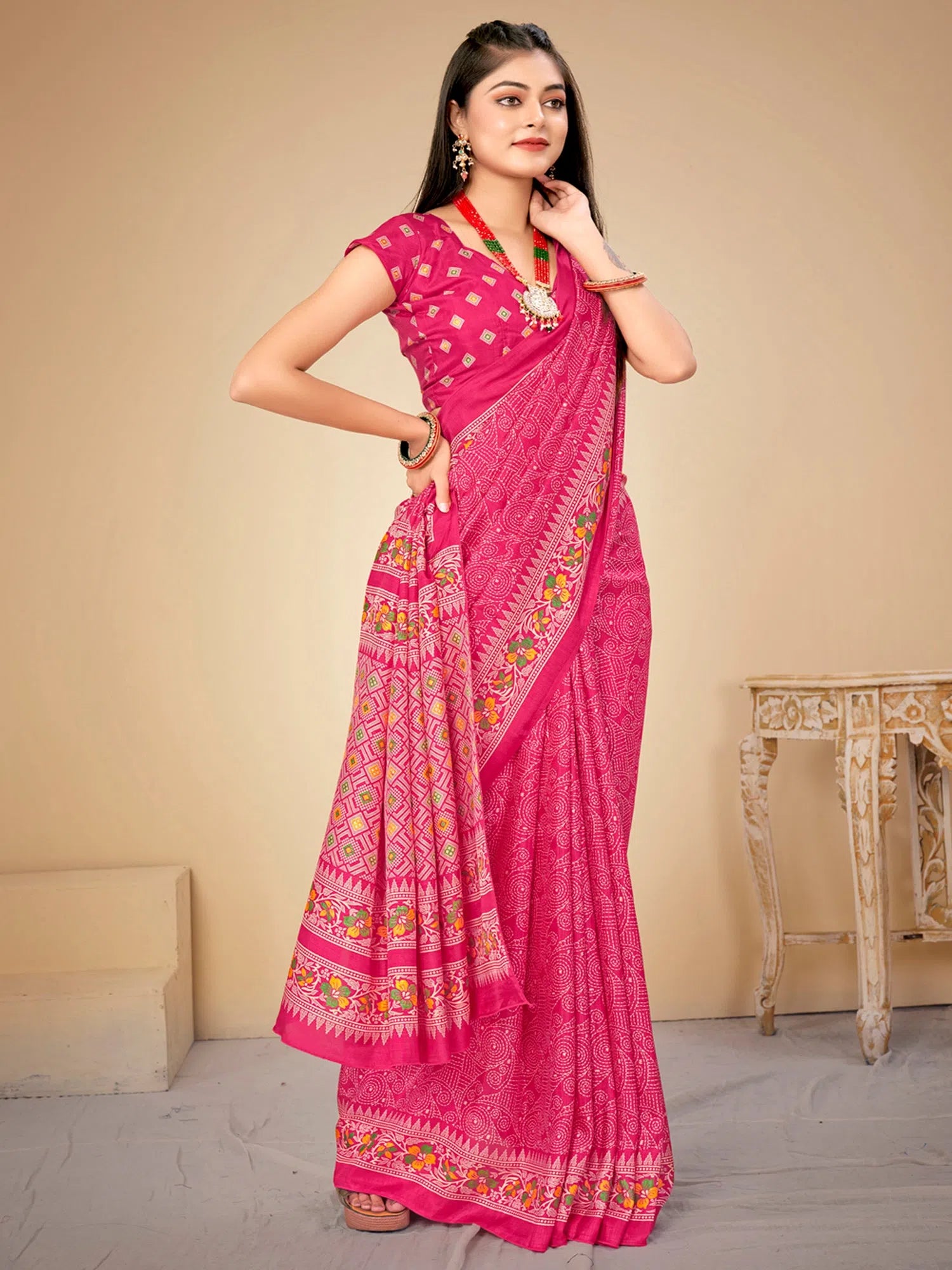 Saree Mall Women's Dola Red Printed Designer Saree With Blouse Piece-KUMKUM21C Delicate Bow Blouse Saree Mall Women's Dola Red Printed Designer Saree With Blouse Piece-KUMKUM21C Delicate Bow Blouse