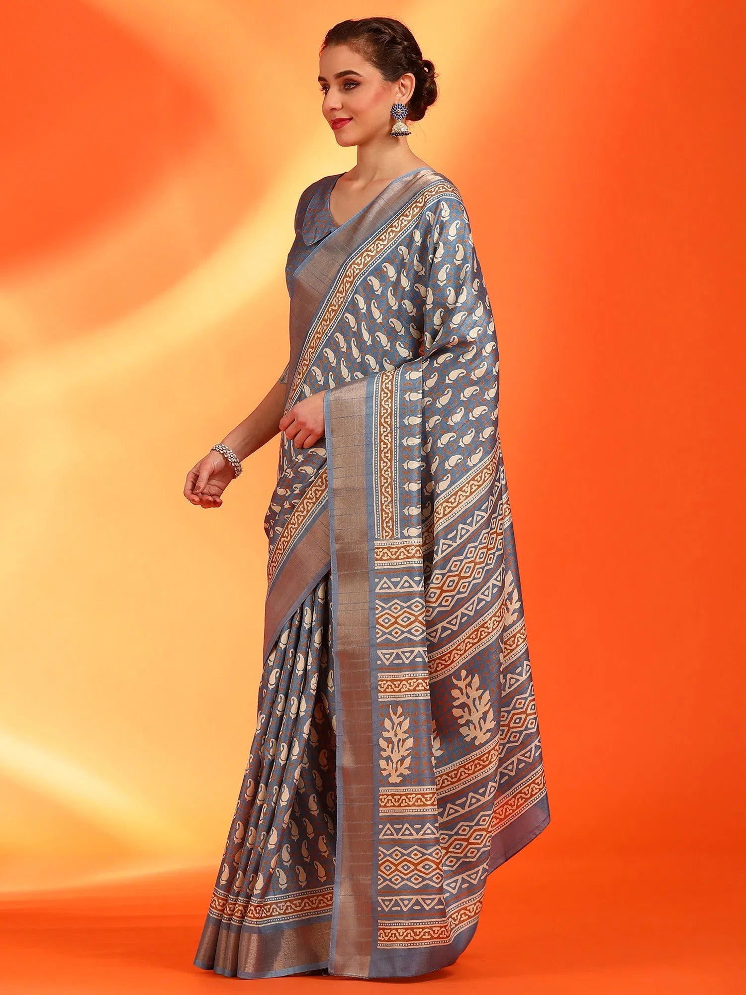 Saree Mall Women's Blend Grey Printed Designer Saree With Blouse Piece-HOLAND55D Sheer Mesh Blouse Saree Mall Women's Blend Grey Printed Designer Saree With Blouse Piece-HOLAND55D Sheer Mesh Blouse