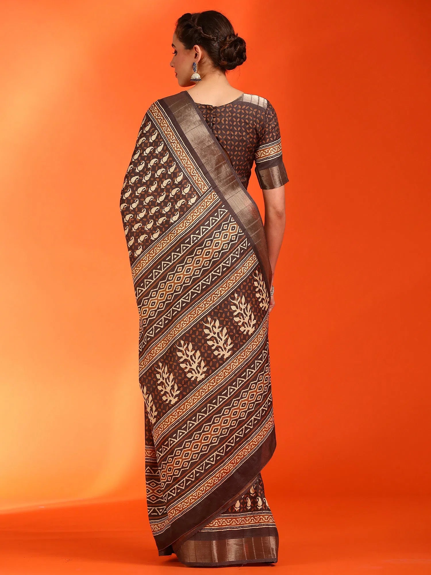 Saree Mall Women's Blend Brown Printed Designer Saree With Blouse Piece-HOLAND55C Silky Draped Blouse Saree Mall Women's Blend Brown Printed Designer Saree With Blouse Piece-HOLAND55C Silky Draped Blouse
