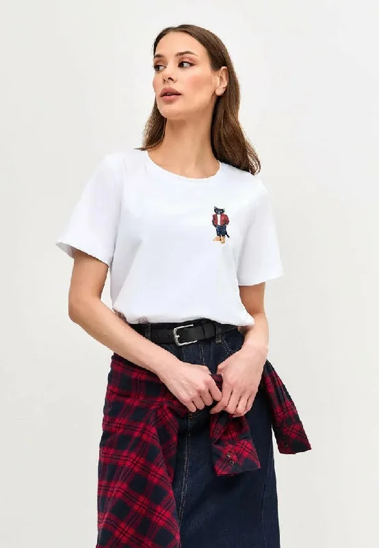 White Printed T-shirt COUNTRY CAT-- Chenille Blend Fleece Blend Nylon Blend