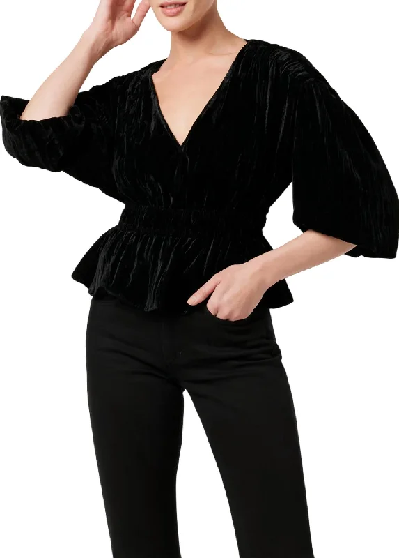 Mona Velvet Blouse In Black Bell Sleeve Blouse