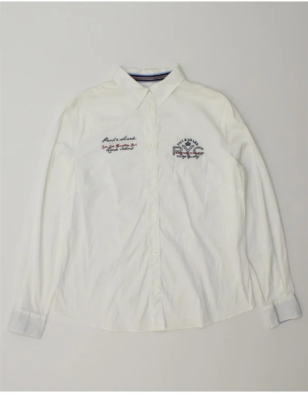 PAUL & SHARK Womens Graphic Shirt IT 48 XL White Cotton-- Chenille Blend Fleece Blend Nylon Blend