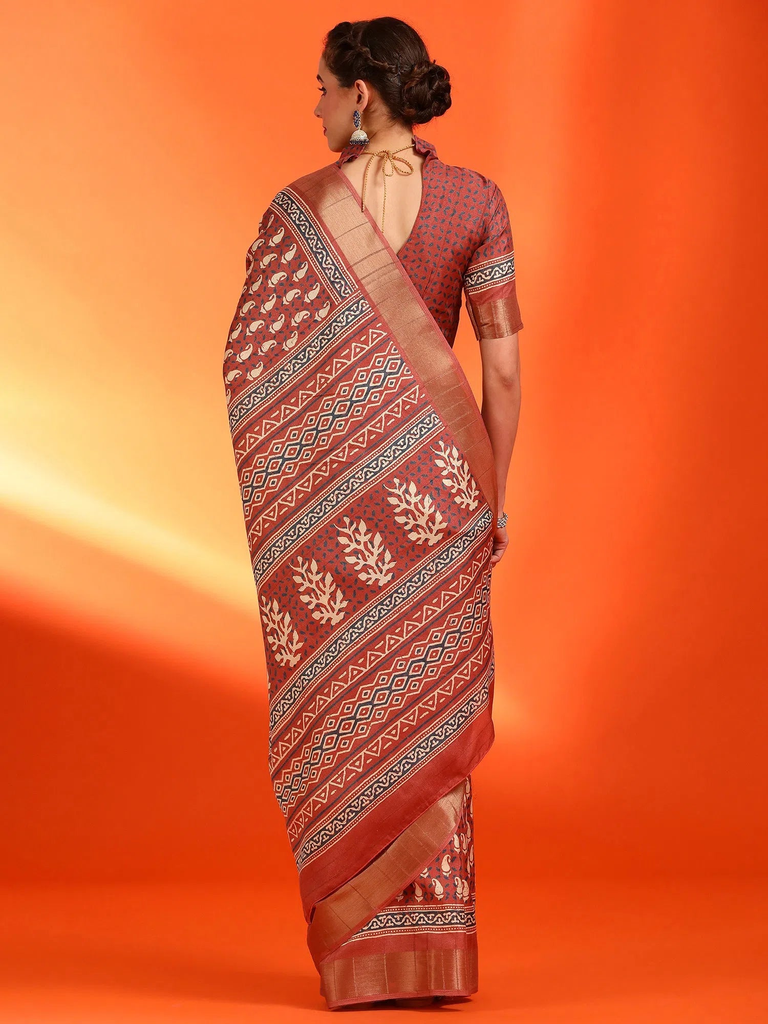 Saree Mall Women's Blend Rust Printed Designer Saree With Blouse Piece-HOLAND55B Satin Long Blouse Saree Mall Women's Blend Rust Printed Designer Saree With Blouse Piece-HOLAND55B Satin Long Blouse