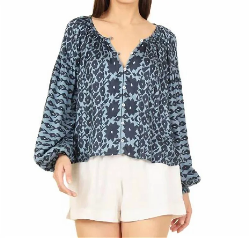 Flora Blouse In Davina Marlin Cotton Casual Blouse