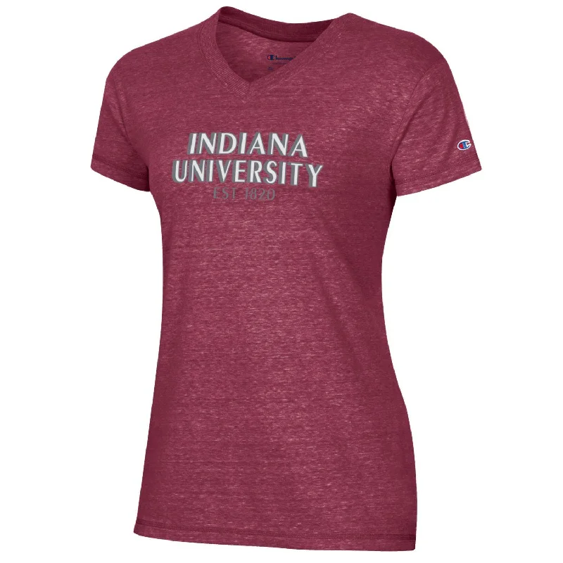 Indiana Hoosiers Women's Champion V-Neck Triblend T-Shirt-- Striped Floral Plaid