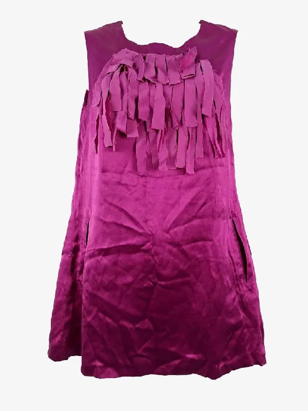 Alannah Hill Grape Fringe Silk Mod Mini Dress Size 8 Trendy Button-Detail Mini Dress Alannah Hill Grape Fringe Silk Mod Mini Dress Size 8 Trendy Button-Detail Mini Dress