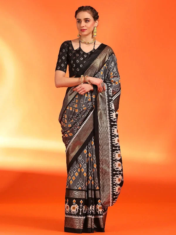 Saree Mall Women's Dola Charcoal Grey Printed Designer Saree With Blouse Piece-RAJWADI20C Elegant Office Blouse Saree Mall Women's Dola Charcoal Grey Printed Designer Saree With Blouse Piece-RAJWADI20C Elegant Office Blouse