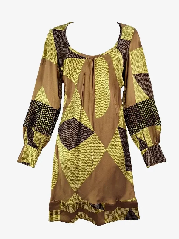 Alice McCall Bronze Geometric Silk Mini Dress Size 6 Trendy Crossover Mini Dress