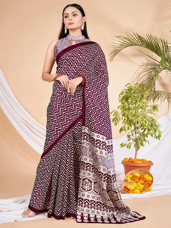 Saree Mall Women's Dola Purple Printed Designer Saree With Blouse Piece-DOLA133A Drape Neck Blouse Saree Mall Women's Dola Purple Printed Designer Saree With Blouse Piece-DOLA133A Drape Neck Blouse