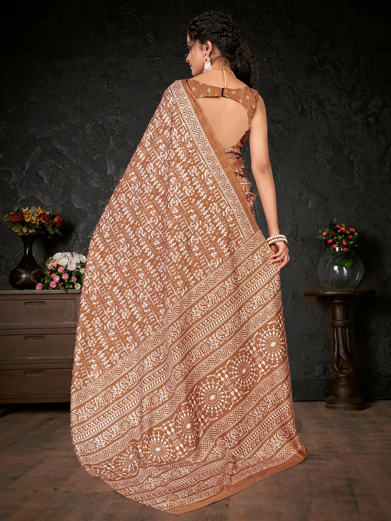 Saree Mall Women's Dola Camel Brown Printed Designer Saree With Blouse Piece-KUMKUM12D Chic Off-Shoulder Blouse Saree Mall Women's Dola Camel Brown Printed Designer Saree With Blouse Piece-KUMKUM12D Chic Off-Shoulder Blouse