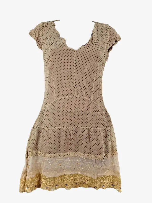 Alannah Hill Latte Spotted Silk Embellished Mini Dress Size 8 Trendy A-Line Mini Dress Alannah Hill Latte Spotted Silk Embellished Mini Dress Size 8 Trendy A-Line Mini Dress