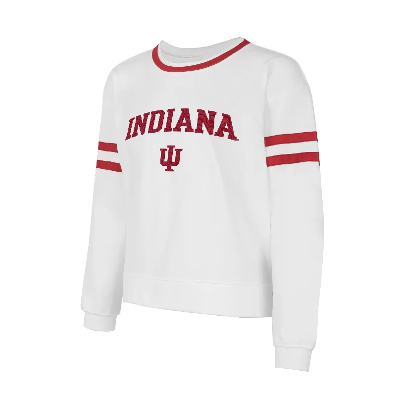 Indiana Hoosiers Women's White Stripe Long-Sleeve T-Shirt-- Mesh Blend Leather Blend Suede Blend