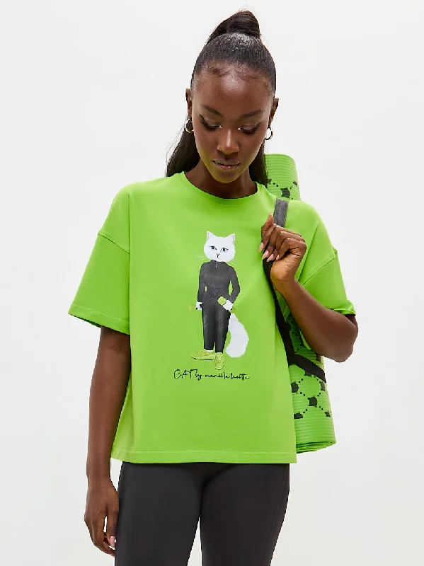 Green Printed short oversized T-shirt SPORT CAT-- Chenille Brocade Lace