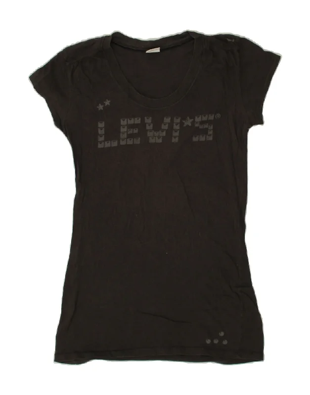 LEVI'S Womens Graphic T-Shirt Top UK 10 Small Black-- Print Jacquard Patchwork