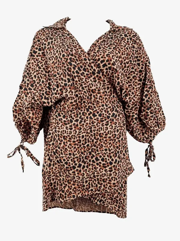 Billabong Animal Print Bat Sleeve Wrap Mini Dress Size L Cozy Ribbed Mini Dress