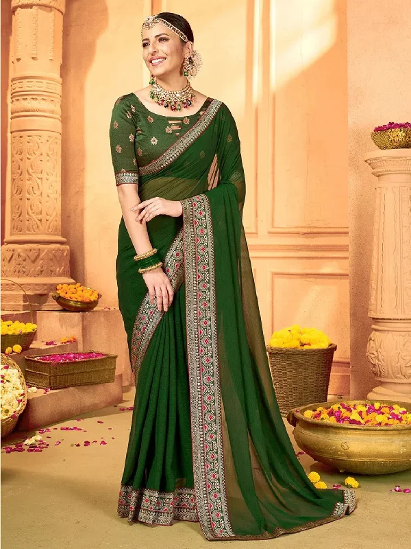 Saree Mall Women's Georgette Green Embellished Designer Saree With Blouse Piece-VIRAT01 Side Tie Blouse
