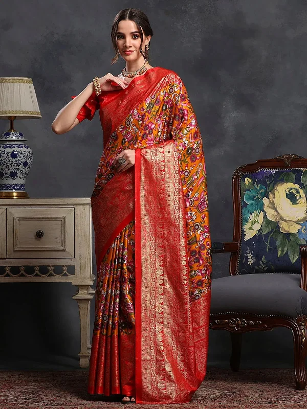 Saree Mall Women's Dola  Orange Printed Designer Saree With Blouse Piece-RAJWADI11H Boho Chic Blouse