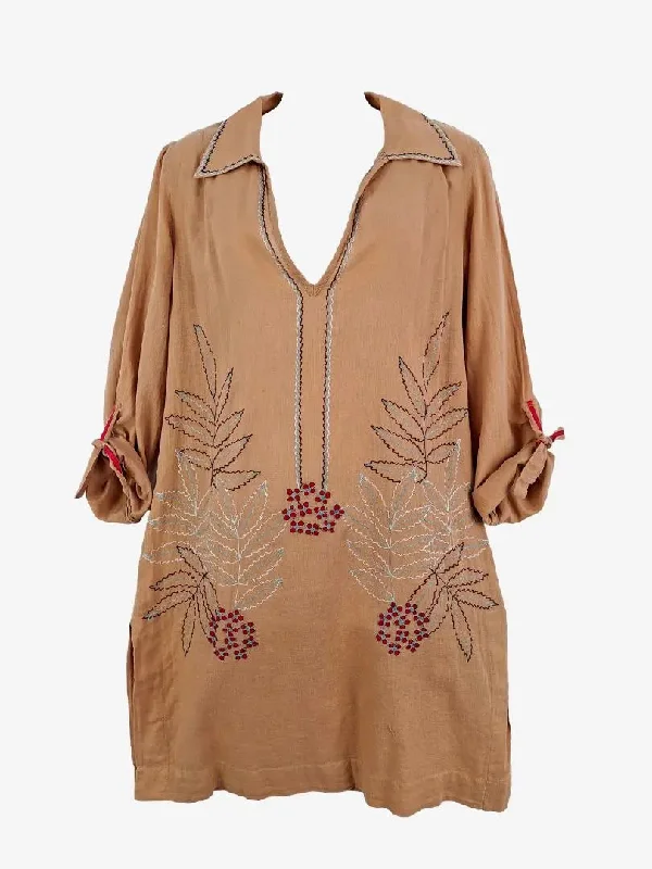 Lisa Ho Tan Light Cotton Embroidered Vacation Mini Dress Size 8 Comfortable Smocked Mini Dress Lisa Ho Tan Light Cotton Embroidered Vacation Mini Dress Size 8 Comfortable Smocked Mini Dress