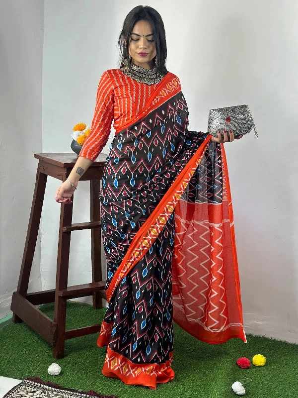 Saree Mall Women's Cotton Black Printed Designer Saree With Blouse Piece-MINAXI2801 Textured Cotton Blouse Saree Mall Women's Cotton Black Printed Designer Saree With Blouse Piece-MINAXI2801 Textured Cotton Blouse