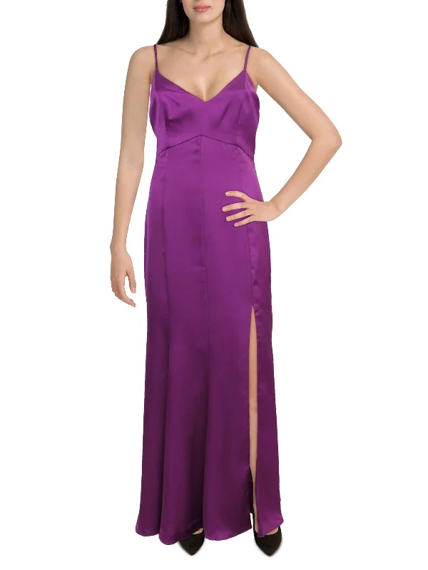 Belleau Womens Satin V-Neck Evening Dress Off-the-shoulder Chic Trendy