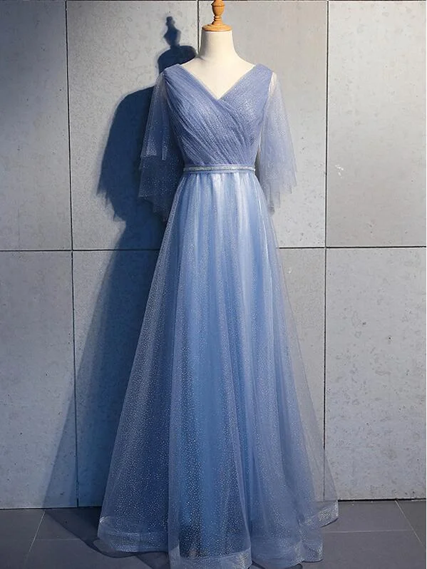 Tulle A-line Short Sleeves Long Prom Dress, Tulle Bridesmaid Dress Party Dress Tunics Fleece cozy Tulle A-line Short Sleeves Long Prom Dress, Tulle Bridesmaid Dress Party Dress Tunics Fleece cozy