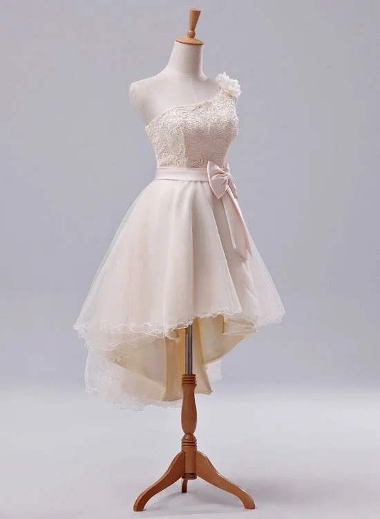 Lovely One Shoulder Lace with Flowers Homecoming Dress, High Low Party Dress Tunics Running lightweight Lovely One Shoulder Lace with Flowers Homecoming Dress, High Low Party Dress Tunics Running lightweight