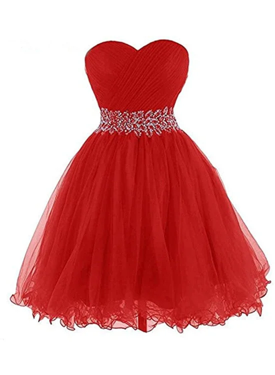 Red Beaded Sweetheart Tulle Homecoming Dress, Red Party Dress Tunics Ceremony elegant Red Beaded Sweetheart Tulle Homecoming Dress, Red Party Dress Tunics Ceremony elegant