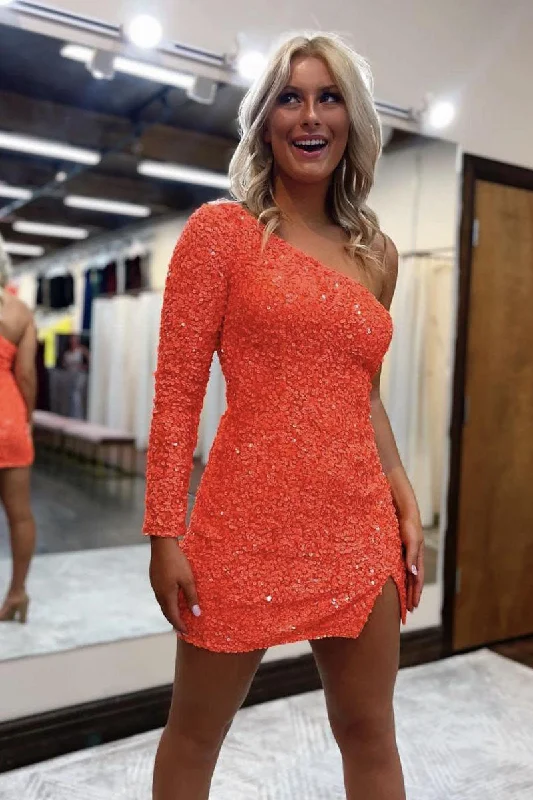 Sheath/Column One Shoulder Fully Sequins Long Sleeves Homecoming Dress Tight QH2391 Tunics Gym athletic Sheath/Column One Shoulder Fully Sequins Long Sleeves Homecoming Dress Tight QH2391 Tunics Gym athletic
