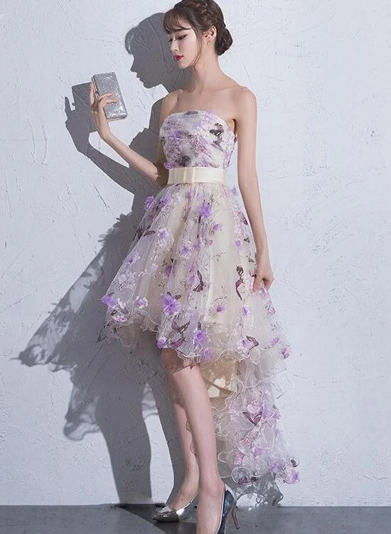 Beautiful High Low Flowers Tulle Homecoming Dress, Fashionable Short Party Dress Tunics Prom sequined Beautiful High Low Flowers Tulle Homecoming Dress, Fashionable Short Party Dress Tunics Prom sequined