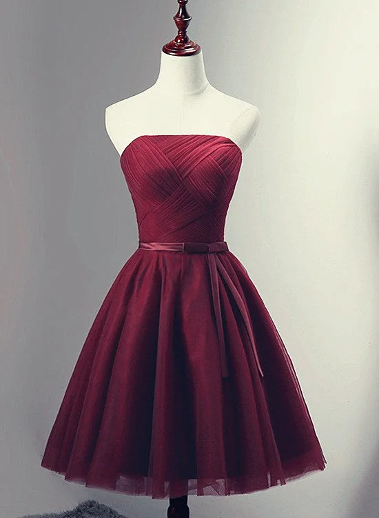 Beautiful Simple Wine Red Tulle Short Party Dress, Knee Length Prom Dress Tunics Winter warm Beautiful Simple Wine Red Tulle Short Party Dress, Knee Length Prom Dress Tunics Winter warm