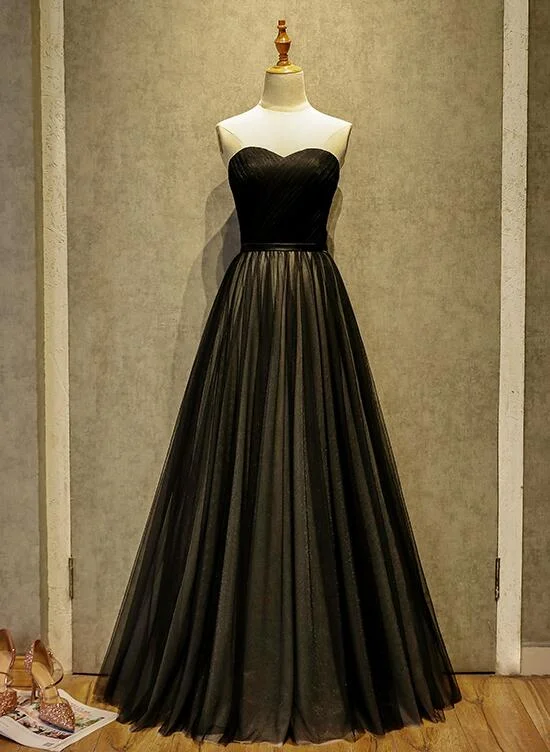 Simple Black Sweetheart A-line Long Tulle Party Dress, Black Evening Gown Tunics Bestseller popular Simple Black Sweetheart A-line Long Tulle Party Dress, Black Evening Gown Tunics Bestseller popular
