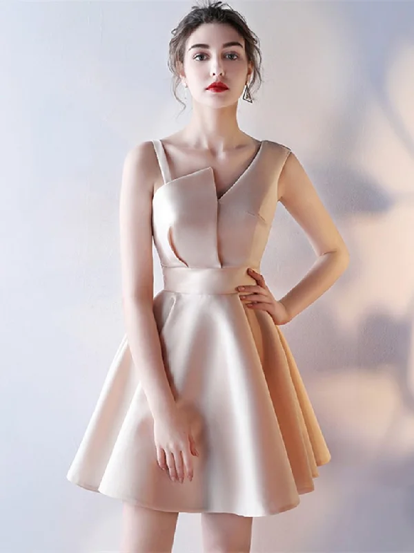 Cute Satin One Shoulder Knee Length Party Dress, A-line Homecoming Dress Tunics Handmade artisanal Cute Satin One Shoulder Knee Length Party Dress, A-line Homecoming Dress Tunics Handmade artisanal