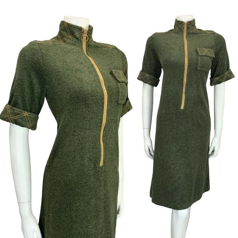 VTG 60S MOD SCOOTER GREEN MUSTARD YELLOW CONTRAST STITCH TOWEL SHIFT DRESS 10 Tunics Leisure comfortable VTG 60S MOD SCOOTER GREEN MUSTARD YELLOW CONTRAST STITCH TOWEL SHIFT DRESS 10 Tunics Leisure comfortable