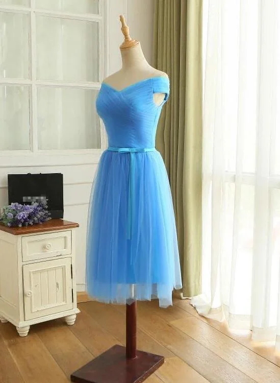 Blue Off Shoulder Tulle Short Prom Dress, Blue Bridesmaid Dress Party Dress Tunics Chinos classic Blue Off Shoulder Tulle Short Prom Dress, Blue Bridesmaid Dress Party Dress Tunics Chinos classic