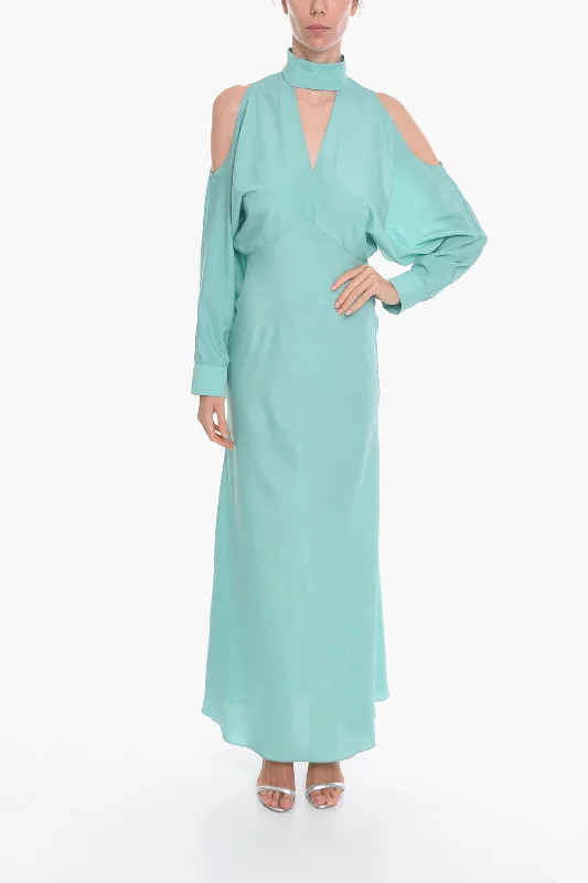 Super Blond Viscose-crepe Long Dress with Cut-out Details A-Line Day Work