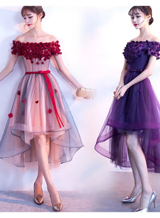 Adorable High Low Tulle Off Shoulder Flowers Party Dress, Cute Homecoming Dress Tunics Hiking breathable Adorable High Low Tulle Off Shoulder Flowers Party Dress, Cute Homecoming Dress Tunics Hiking breathable