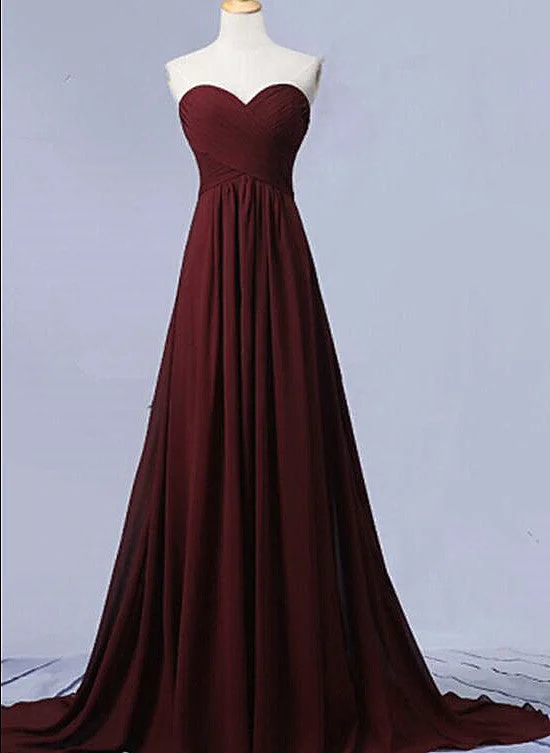 Simple Maroon Chiffon Sweetheart Long Party Dress, A-line Bridesmaid Dress Tunics Sale discount Simple Maroon Chiffon Sweetheart Long Party Dress, A-line Bridesmaid Dress Tunics Sale discount