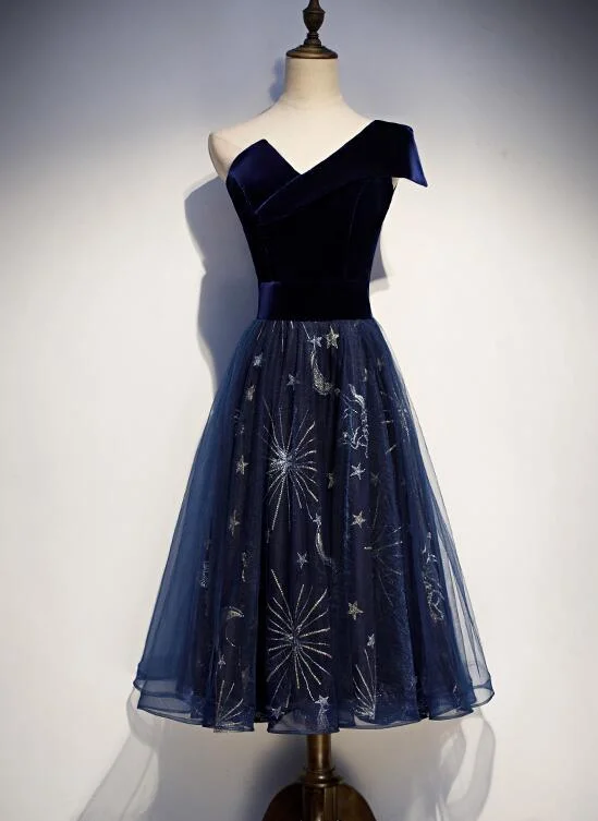 Elegant Navy Blue One Shoulder Bridesmaid Dress, Blue Wedding Party Dresses Tunics Travel practical Elegant Navy Blue One Shoulder Bridesmaid Dress, Blue Wedding Party Dresses Tunics Travel practical