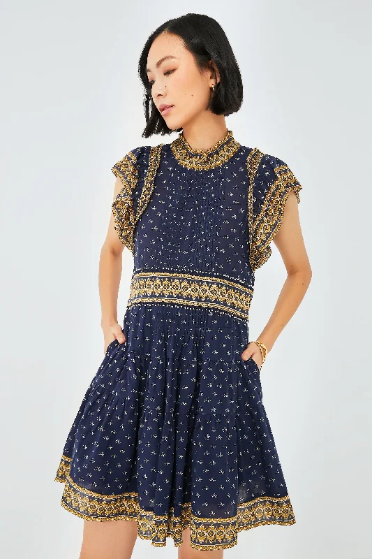 Navy Arlita Print Flutter Sleeve Tunic Dress Tunics Review highly