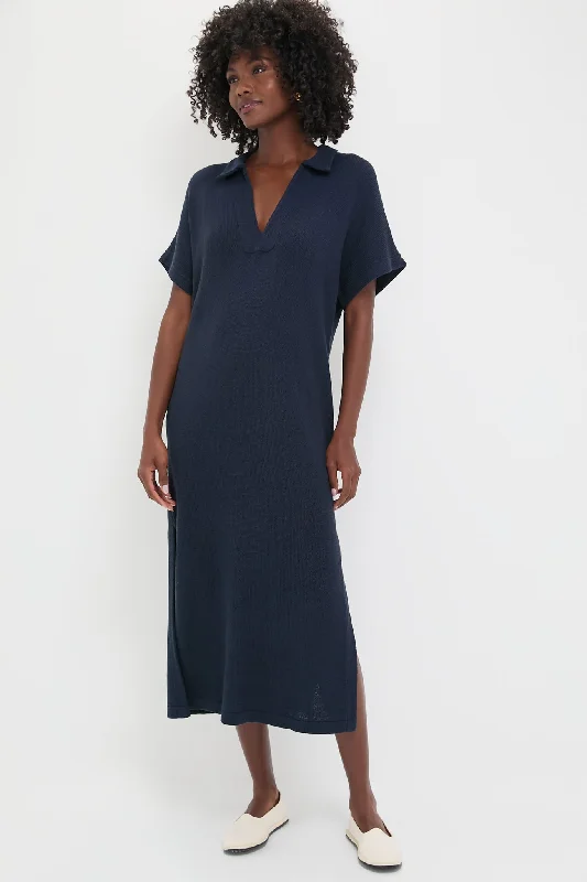 Navy Knit Maren Polo Dress Tunics Versatile stylish